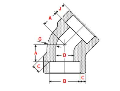 ASME B16.11 Socket Weld 45 Degree Elbow Dimensions ASME B16.11插座焊接45度弯头尺寸